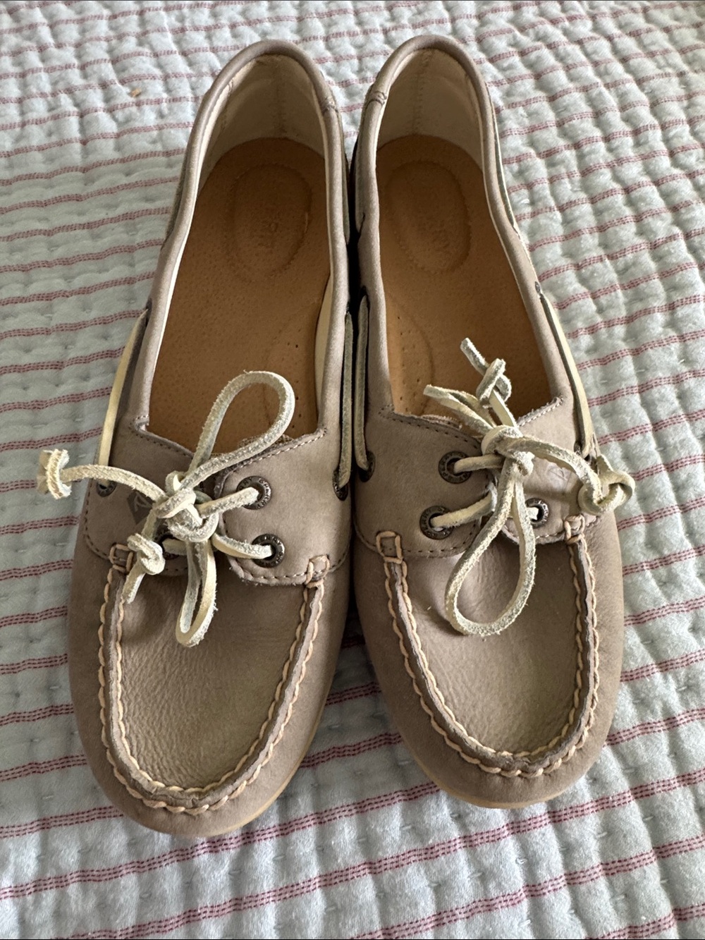 Sperry Women's Light Taupe Leather Lace-Up Moccasins